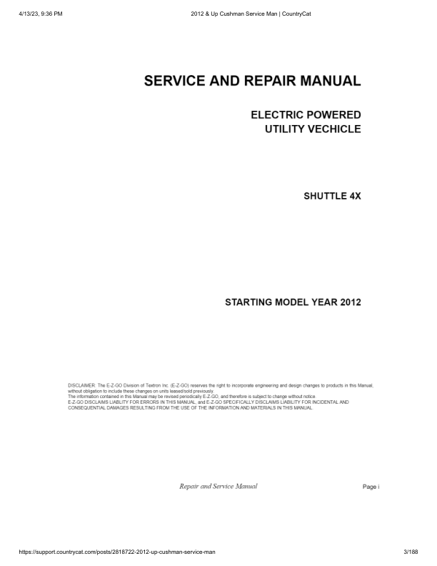 EZGO Shuttle 4X Golf Car Service Manual PDF | 2013-2016