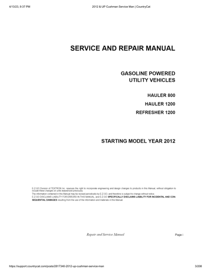 EZGO REFRESHER 1200 Golf Car Service Manual PDF | 2013-2016