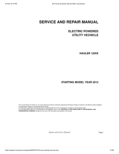EZGO Hauler 1200X Golf Car Service Manual PDF | 2013-2016