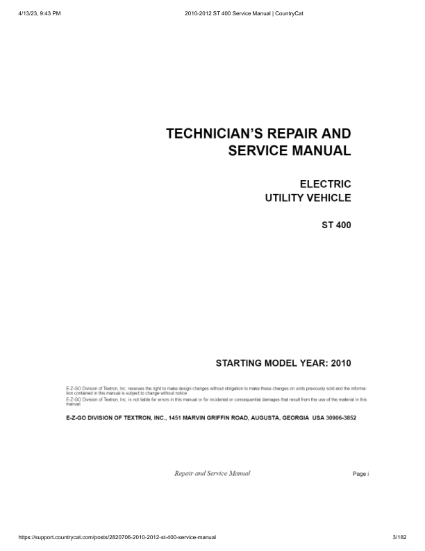 EZGO ST 400 Golf Car Service Manual PDF | 2010-2015