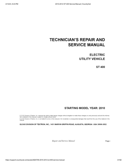 EZGO ST 400 Golf Car Service Manual PDF | 2010-2015