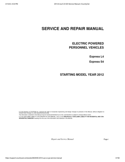 EZGO Express L4 S4 Golf Car Service Manual PDF | 2012-2015
