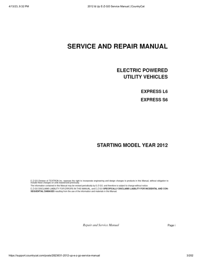 EZGO Express L6 S6 Golf Car Service Manual PDF | 2012-2015