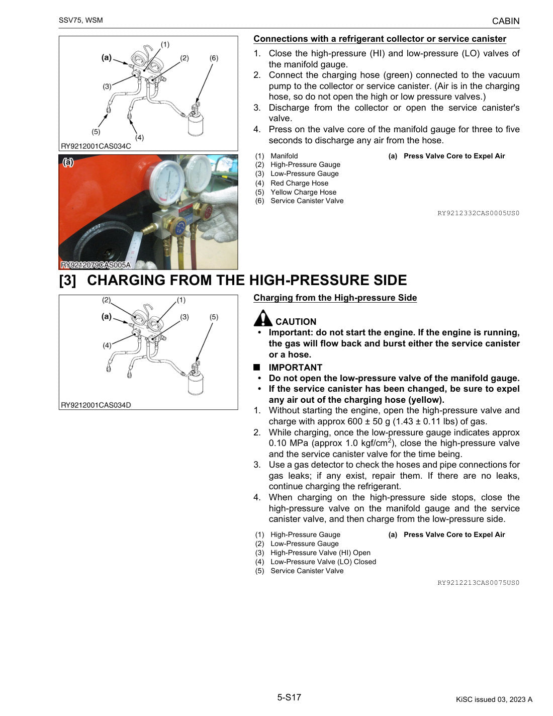 SSV75 cab A/C refrigerant charging