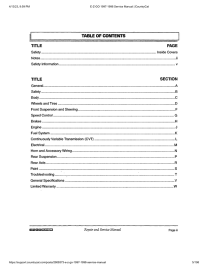 Manuale di servizio golf cart a gas EZGO TXT Fleet Freedom Caddy | 1997-1998