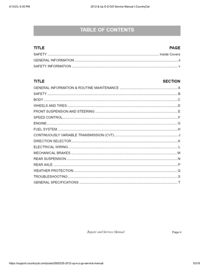 EZGO Terrain 1000 Golf Car Service Manual PDF | 2012-2015