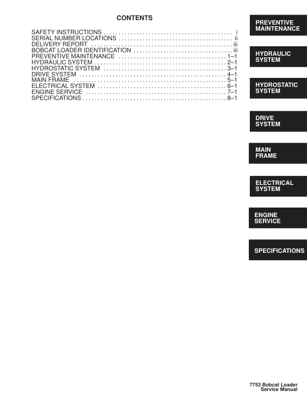 Bobcat 7753 Skid Steer Loader Service Manual PDF