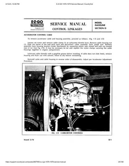 EZGO GX-440 Gas Golf Car Service Manual PDF | 1976-1979
