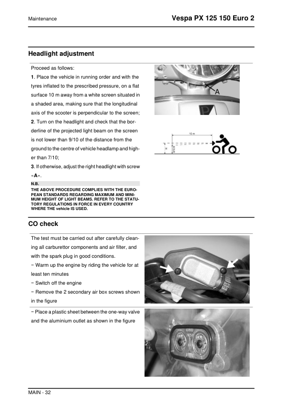 Manuel d’entretien du scooter Vespa PX 125 150 Euro 2 PDF | 2007–2010